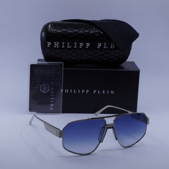 Philipp Plein SPP106M 0579 Aviator Sunglasses – Palladium/Blue - Picture 9 of 12